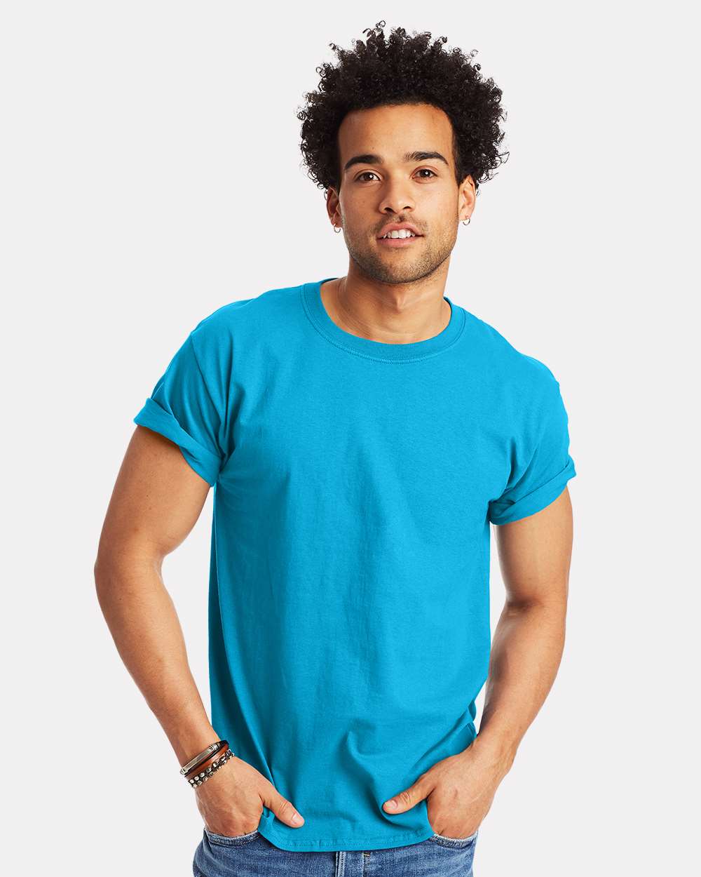 Hanes 5250T Men's Authentic-T T-Shirt in Aquatic Blue size Medium | Cotton 5250