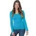 Bayside BA3415 Junior's 4.2 oz. Fine Jersey Long-Sleeve V-Neck T-Shirt in Turquoise size 2XL | Cotton 3415