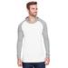 LAT 6917 Men's Hooded Raglan Long Sleeve Fine Jersey T-Shirt in Blended White/Vintage Heather/White size 3XL | Ringspun Cotton LA6917