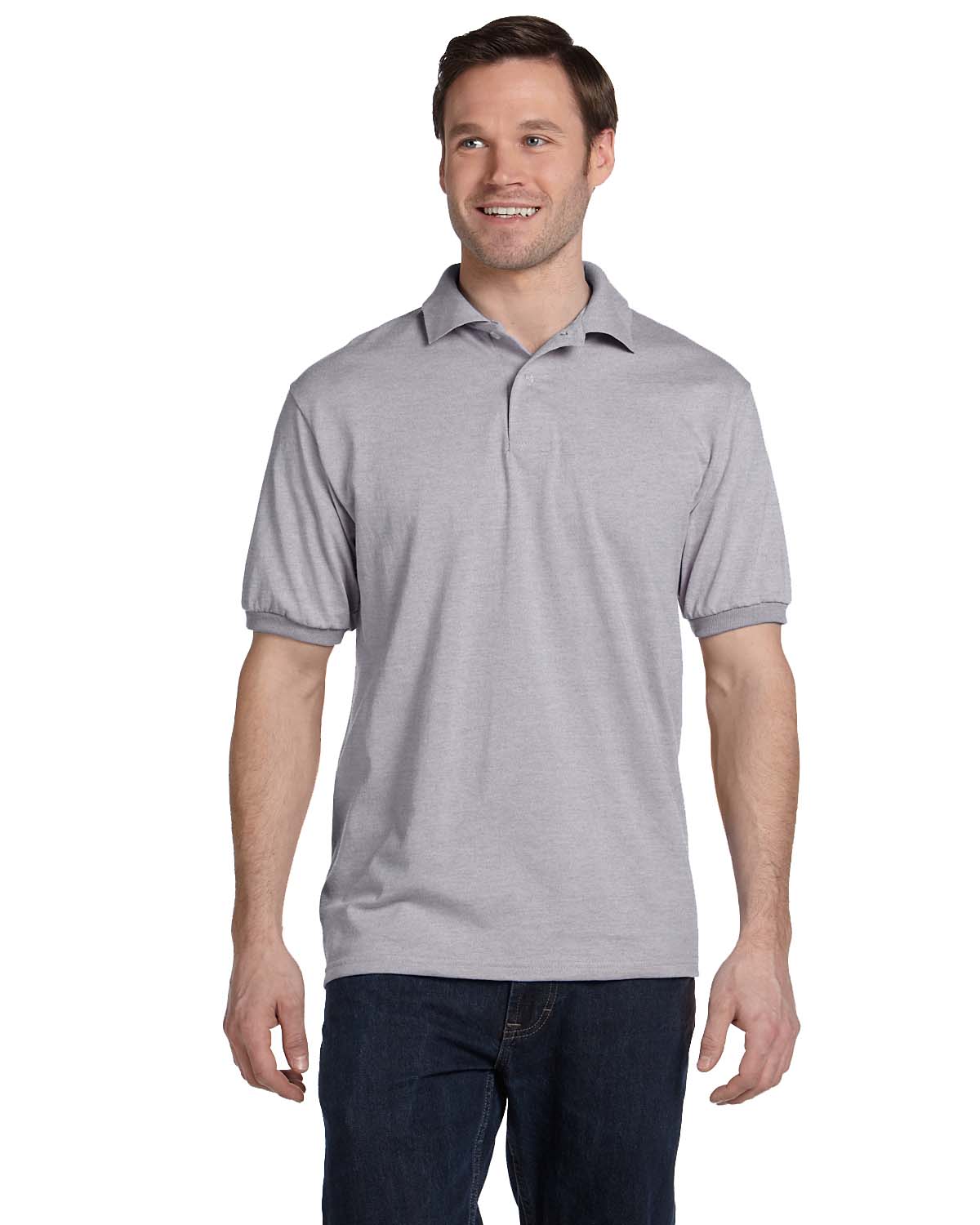 Hanes 054 EcoSmart - 5.2-Ounce Jersey Knit Sport Shirt in Light Steel size Small | Cotton Polyester 054X