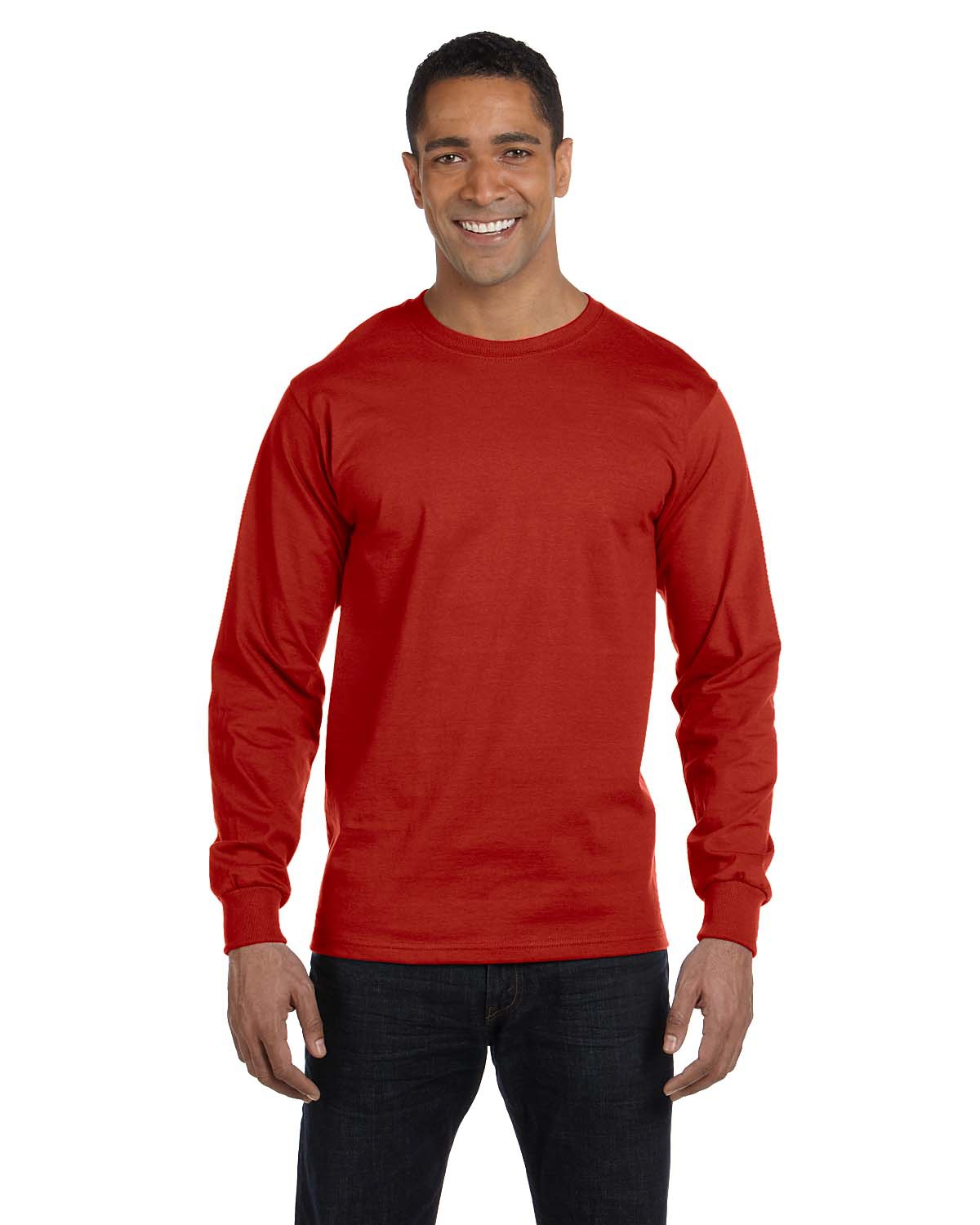 Hanes 5186 Adult Long-Sleeve Beefy-T-Shirt in Deep Red size Medium | Ringspun Cotton