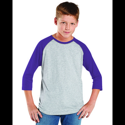 LAT 6130 Youth Baseball T-Shirt in Vintage Heather/Vintage Purple size Small | Ringspun Cotton LA6130