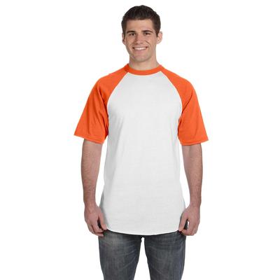 Augusta Sportswear 423 Baseball Short Sleeve Top 2.0 in White/Orange size XL | Cotton Polyester