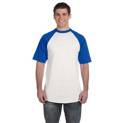 Augusta Sportswear 423 Baseball Short Sleeve Top 2.0 in White/Royal size Small | Cotton Polyester