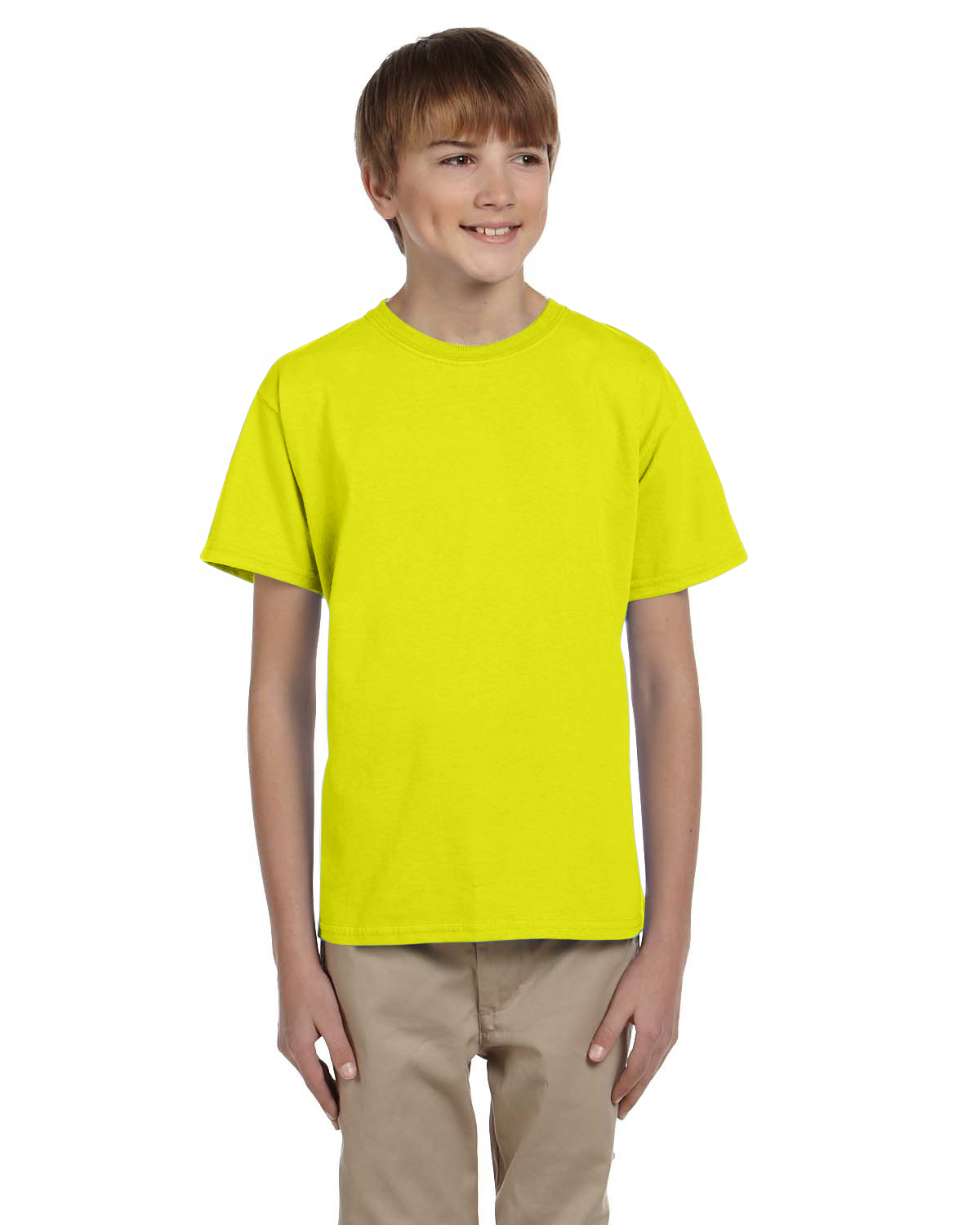 Hanes 5370 Youth EcoSmart T-Shirt in Safety Green size Large | Cotton Polyester