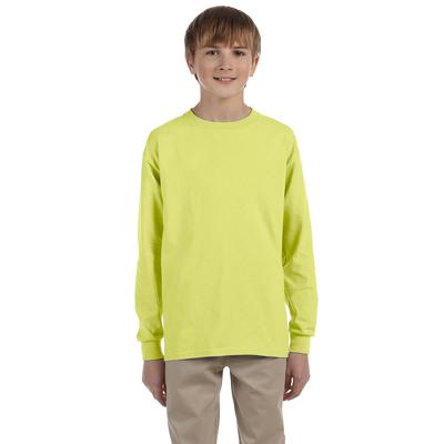 Jerzees 29BL Youth Dri-Power Active 50/50 Cotton/Poly Long Sleeve T-Shirt in Safety Green size Large | Cotton Polyester 29BLR
