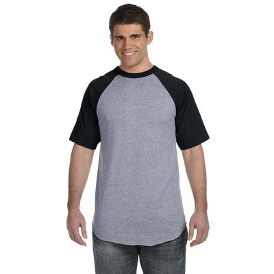 Augusta Sportswear 423 Baseball Short Sleeve Top 2.0 in Heather/Black size 3XL | Cotton Polyester