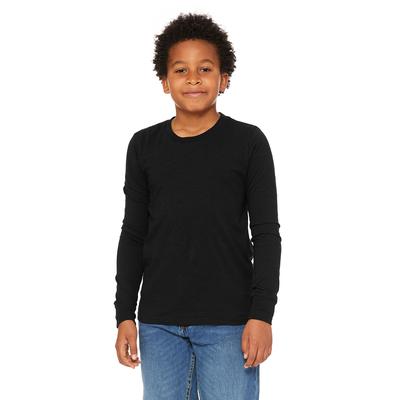 Bella + Canvas 3501Y Youth Jersey Long-Sleeve T-Shirt in Black Heather size Large | Cotton B3501Y