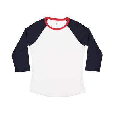 LAT LA3530 Women's Baseball T-Shirt in White/Navy Blue/Red size 2XL | Triblend 3530