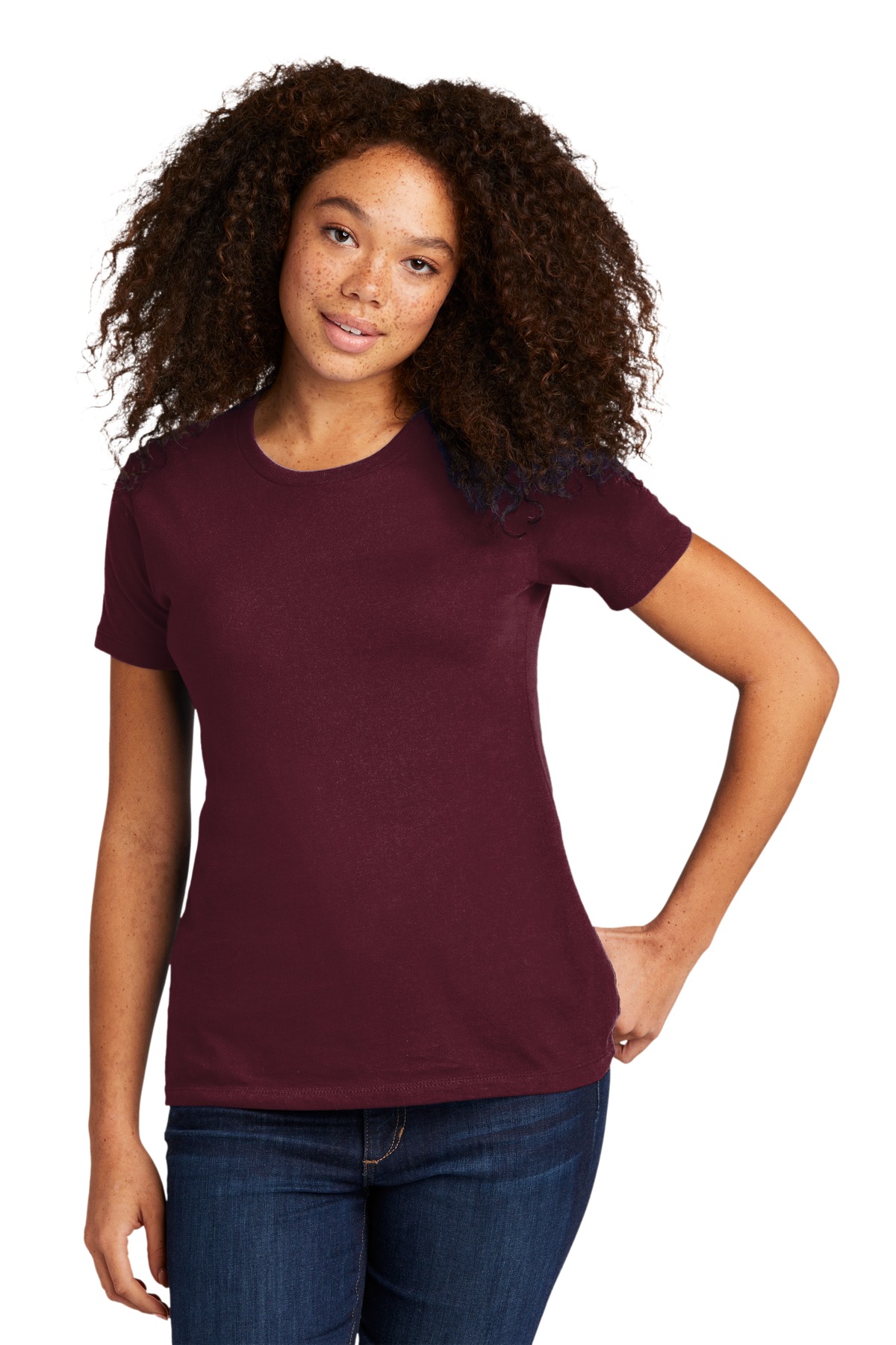 Next Level N3900 Women's Women’s Cotton T-Shirt in Maroon size Small | combed ringspun cotton fine jersey 3900, NL3900