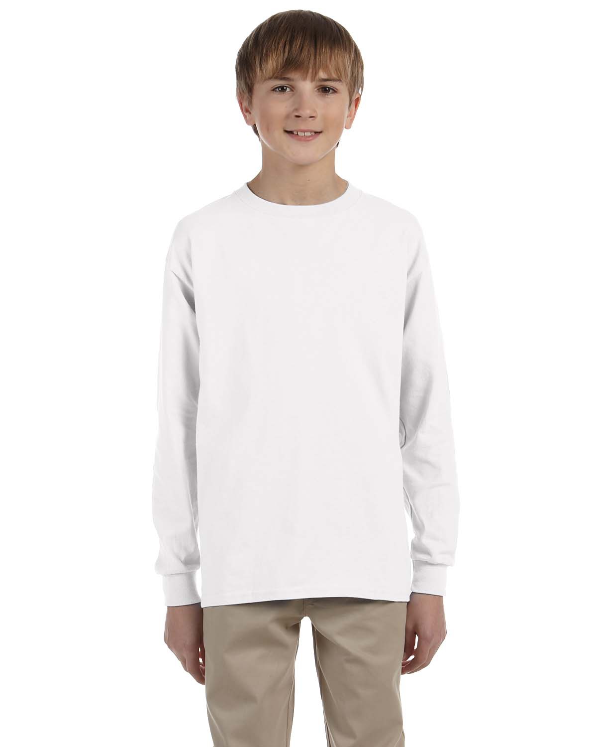 Gildan G240B Youth 99/1 6.1 Oz. L/S T Shirt in White size Large | Cotton 2400B, G2400B