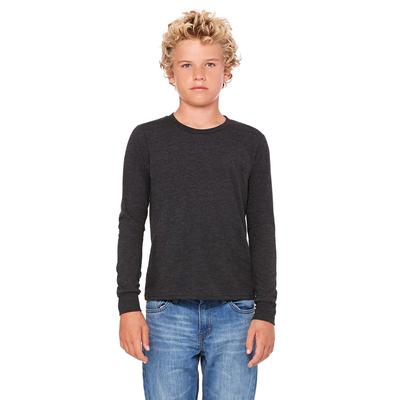 Bella + Canvas 3501Y Youth Jersey Long-Sleeve T-Shirt in Charcoal-Black Triblend size Small | Ringspun Cotton B3501Y