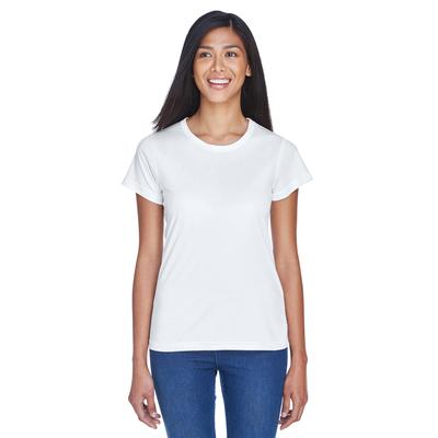 UltraClub 8420L Athletic Women's Cool & Dry Sport Performance Interlock T-Shirt in White size Medium | Polyester