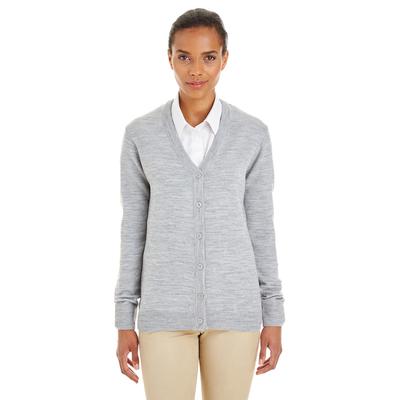 Harriton M425W Women's Pilbloc V-Neck Button Cardigan Sweater in Grey Heather size Large | Acrylic Blend