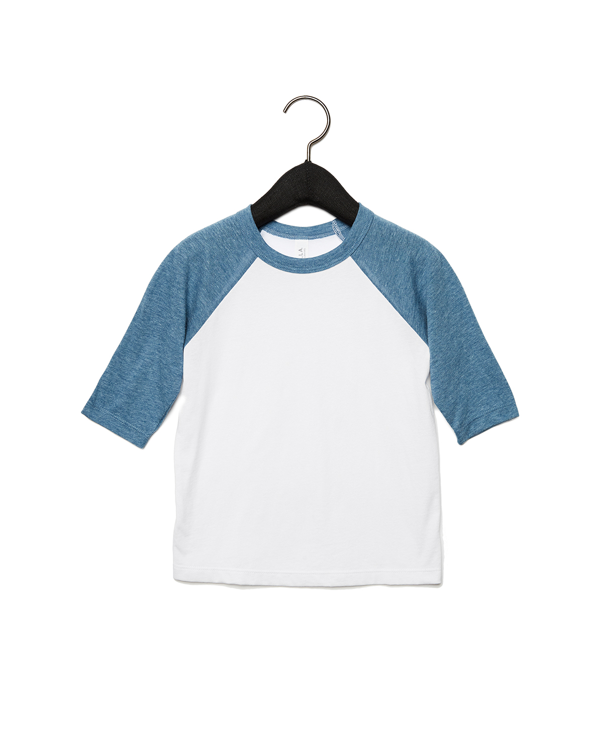 Bella + Canvas 3200T Toddler Three-Quarter Sleeve Baseball Top in White/Denim size 3T | Cotton/Polyester Blend B3200T