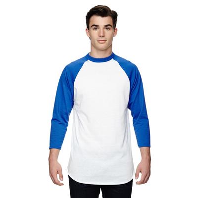 Augusta Sportswear AG4420 Athletic Baseball 3/4 Sleeve Top 2.0 in White/Royal size Large | Cotton Polyester 4420