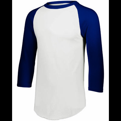 Augusta Sportswear AG4420 Athletic Baseball 3/4 Sleeve Top 2.0 in White/Navy Blue size Small | Cotton Polyester 4420