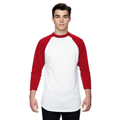 Augusta Sportswear AG4420 Athletic Baseball 3/4 Sleeve Top 2.0 in White/Red size Large | Cotton Polyester 4420