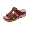 ZAPZEAL Ladies Low Wedge Fit Flip Flop Toe Post Crystal Sandals Shoes, Jujube Red EU 42 = 8 UK