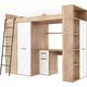 FurnitureByJDM High Sleeper Bed with Desk, Wardrobe and Bookcase - VERANA L - (Sonoma Oak/White)