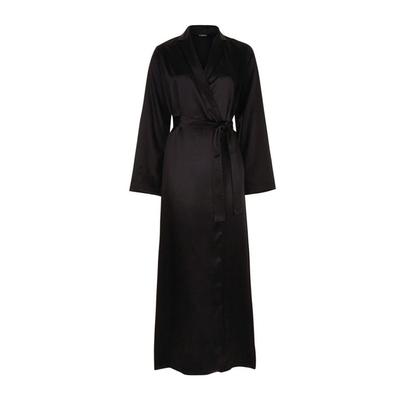 Long Silk Night Robe - Black - L...