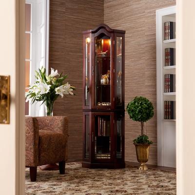 Lighted Corner Curio Cabinet by SEI Furniture in Mahogany