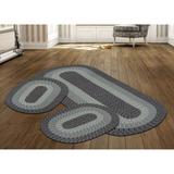 Braid Collection 3pc Set Stain Resistant Reversible Indoor Oval Area Rug by Better Trends in Blue Stripe