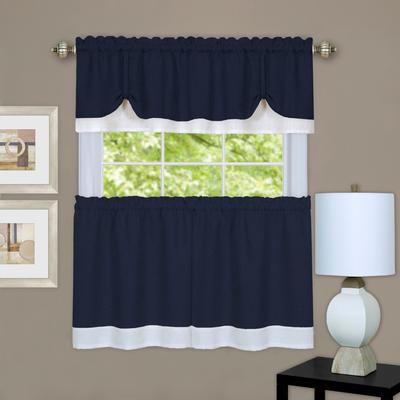 Wide Width Darcy Window Curtain Tier and Valance Set by Achim Home Décor in Navy White (Size 58" W 36" L)