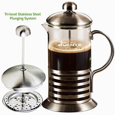 Ovente 8-Cup Nickel Brushed French Press, Coffee and Tea Maker High-Grade Stainless Steel and Free M