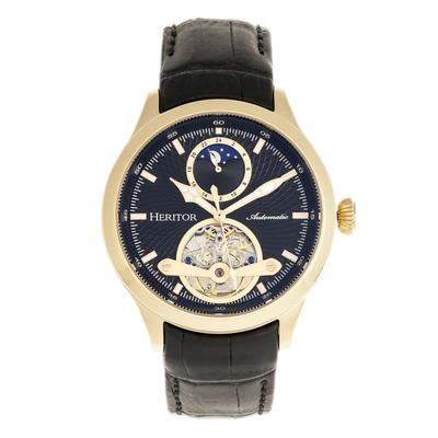 "Heritor Watches Automatic Gregory Semi-Skeleton Leather-Band Watch Gold/Black One Size"