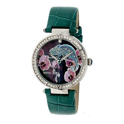 Bertha Camilla Mother-of-Pearl Leather-Band Watch - Teal