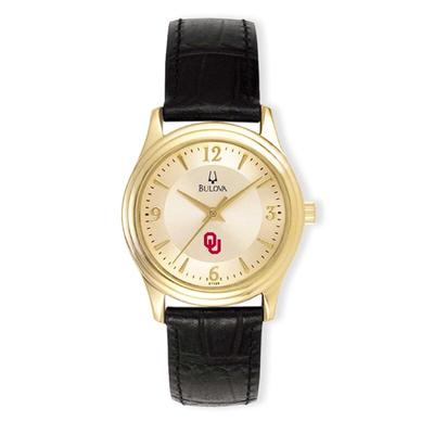 Oklahoma Sooners Women's Stainless Steel Leather Band Watch - Gold/Black