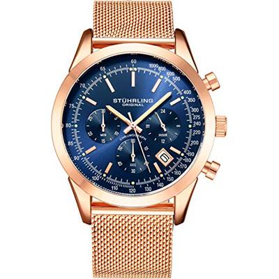 Stuhrling Original Chronograph Mens Watch Analog Watch Dial with Date - Tachymeter, Leather or Mesh