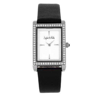 "Sophie And Freda Watches Wilmington Leather-Band Watch w/Swarovski Crystals Black One Size"