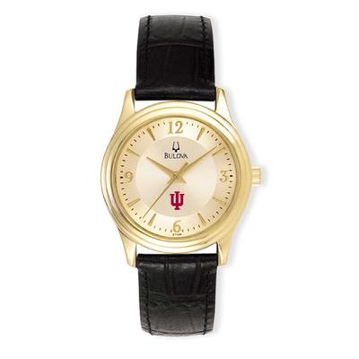 Indiana Hoosiers Women's Stainless Steel Leather Band Watch - Gold/Black