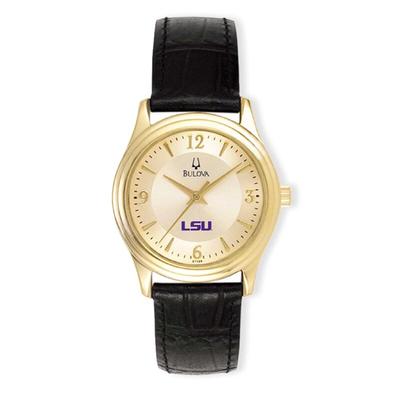 "LSU Tigers Women's Gold/Black Stainless Steel Leather Band Watch"
