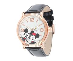 Disney Mickey Mouse and Minnie Mouse Black Leather Strap Womens Watch