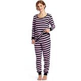 Leveret Womens Fitted Striped 2 Piece Pajama Set 100% Cotton (X-Small, Purple & Navy) screenshot. Pajamas directory of Lingerie.