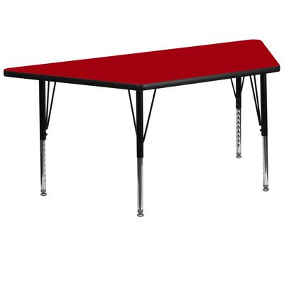 Flash Furniture 29.5''W x 57.25''L Trapezoid Red Thermal Laminate Activity Table - Height Adjustable