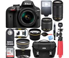 Nikon D3400 DSLR Camera w/ AF-P DX 18-55mm & 70-300mm Zoom Lens 32GB Accessory Bundle