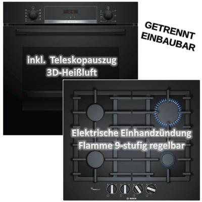 Bosch - Backofen HBA534EB0 Teleskopauszug + Gas-Kochfeld PPP6A6B90 autark 60cm eek a Image