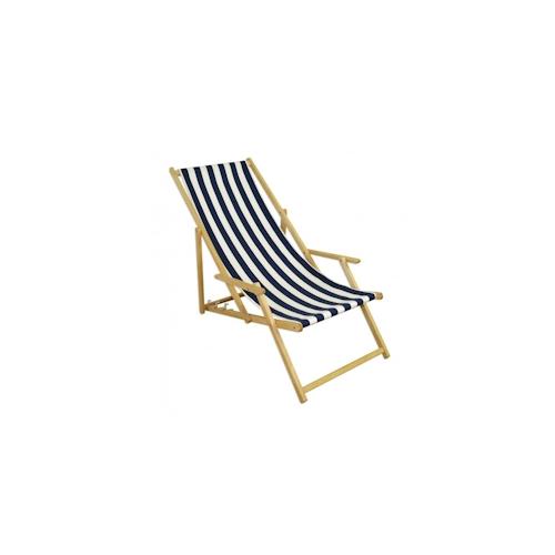 Deckchair blau-weiß Gartenliege Strandliege Sonnenliege Gartenstuhl Buche hell klappbar 10-31 N