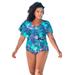 Plus Size Women's Flutter-Sleeve One-Piece by Swim 365 in Blue Tropical Floral (Size 22) Swimsuit