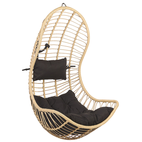 Hängesessel Beige Rattan inkl. Kissen Outdoor Indoor Boho Stil