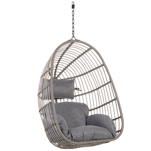 Hängesessel Grau Rattan inkl. Kissen Outdoor Indoor Boho Stil