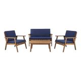 Joss & Main Epoch 4 - Person Solid Acacia Outdoor Seating Group w/ Cushions /Natural Hards in Blue | 32 H x 48.75 W x 29.25 D in | Wayfair