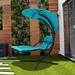 Arlmont & Co. Julitta Hanging Chaise Lounger w/ Stand Polyester in Green/Blue | 80.75 H x 41.34 W x 72 D in | Wayfair