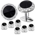 HAWSON Cufflinks and Studs Set Crystal for Men's Tuxedo Shirt for Wedding Party Accessories - Business Wedding Accessories, Metal