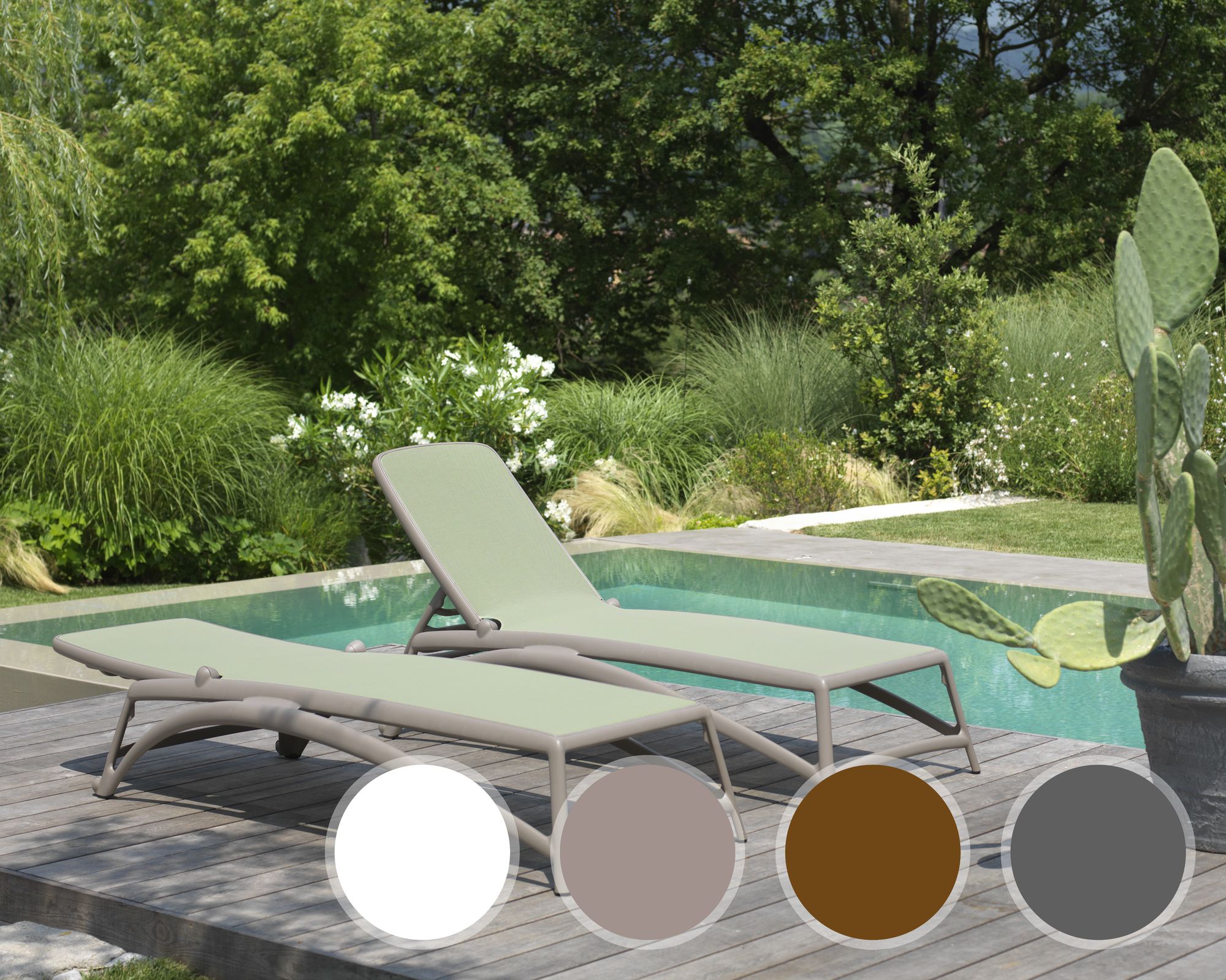 NARDI »Atlantico« Gartenliege Rahmen weiss 00 / Bezug weiss 107 / ohne Armlehne