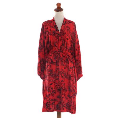 Adoration,'Red and Black Rayon Hand Crafted Floral...